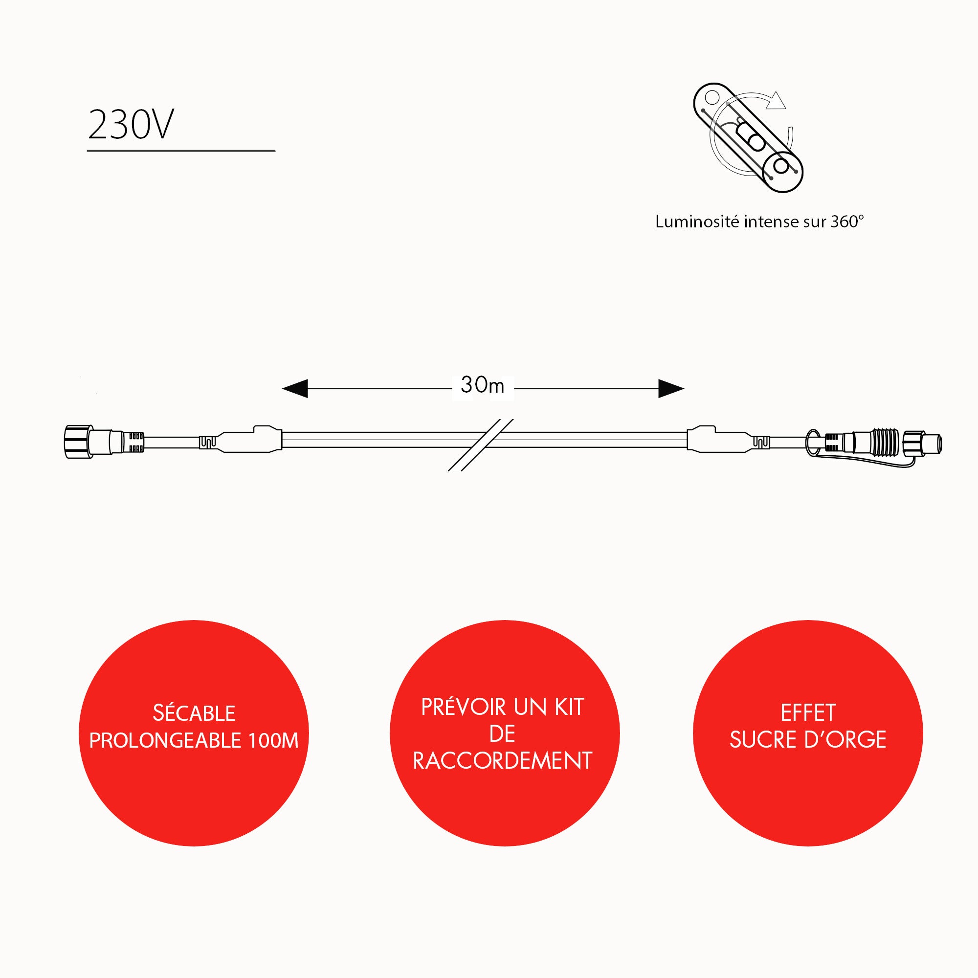 Cordon Lumineux Candy fixe L30m - 230V